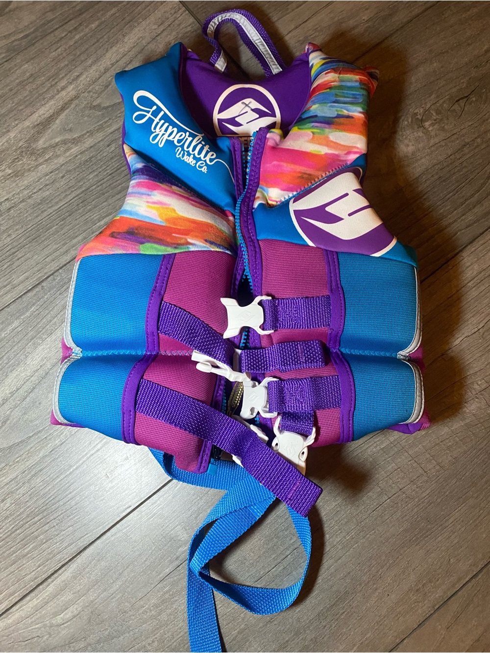 EUC Hyperlite Child (30-50lb) Life Vest in Bright Teal & Purple